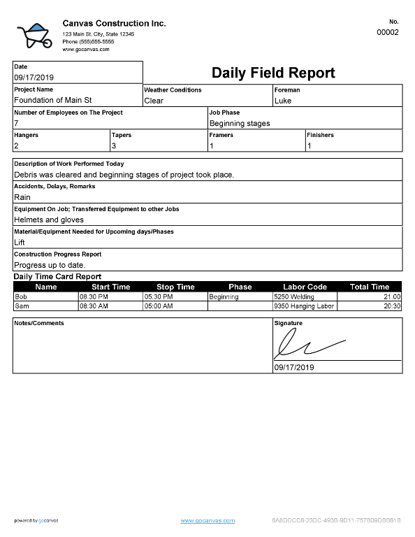 Daily Field Report Template