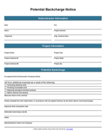 Back Charge Form Printable