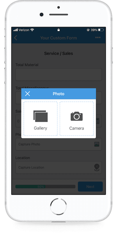 GoCanvas mobile form image capture screen on mobile app